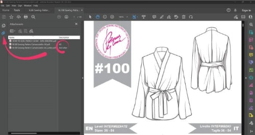Screenshot of the first page of the sewing instructions for the sewing pattern N.100.