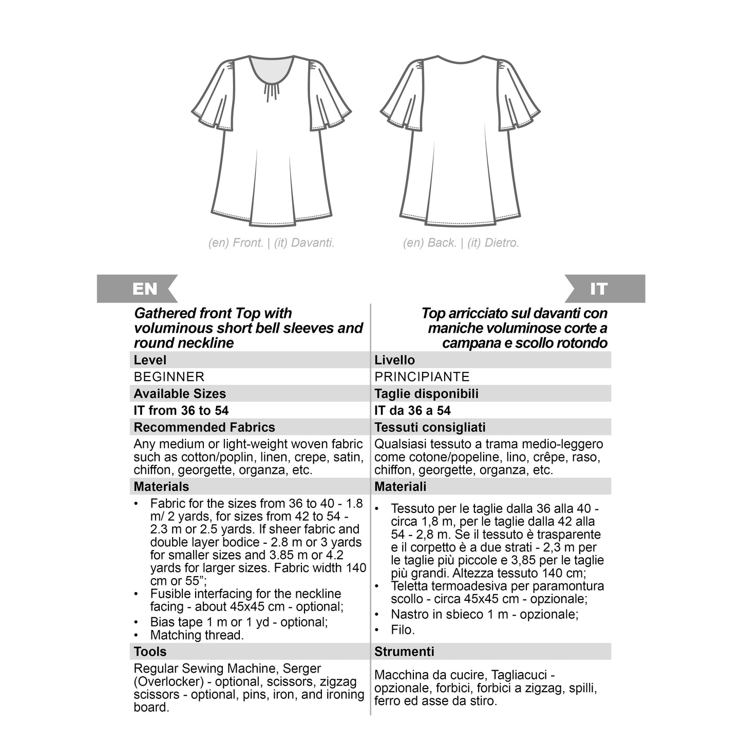 Bell Sleeve Blouse Sewing Pattern N.97