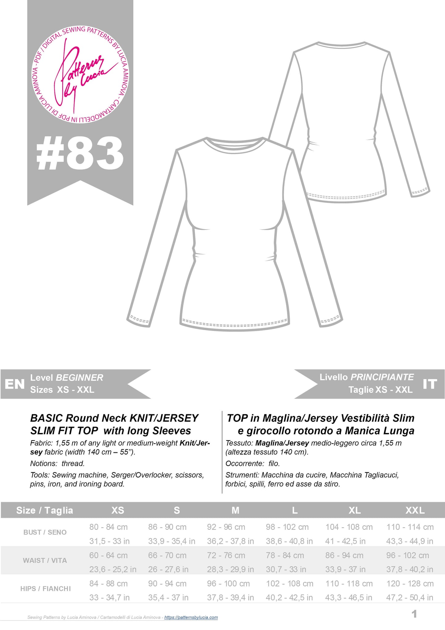 Long Sleeve T-shirt Sewing Pattern N.83
