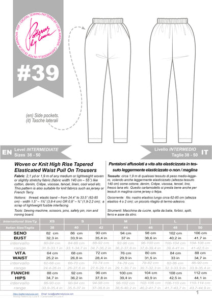 Tapered Trousers with elasticated waistband, Sewing Pattern N.39