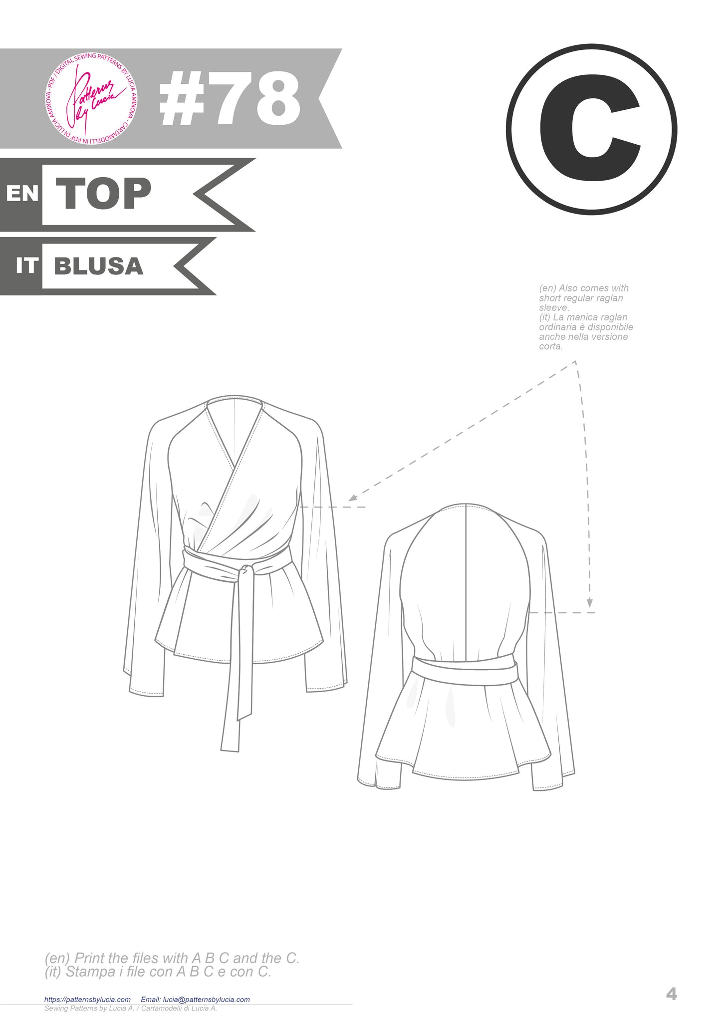 Wrap Blouse or Dress Sewing Pattern N.78