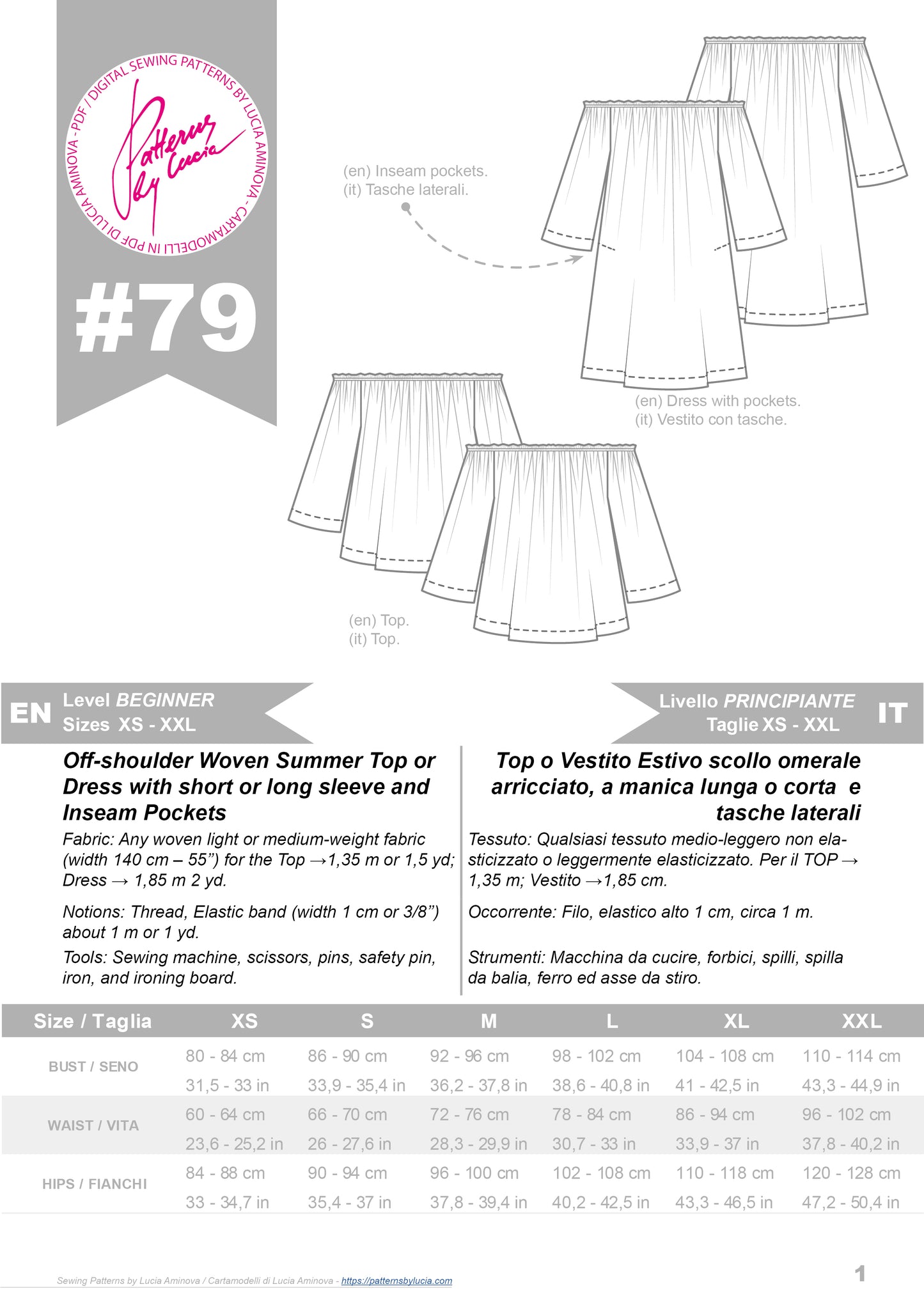 Off-shoulder Top and Dress Sewing Pattern N.79