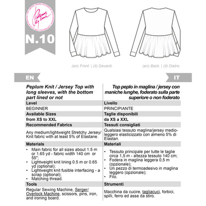 Long Sleeve Top Sewing Pattern N.10