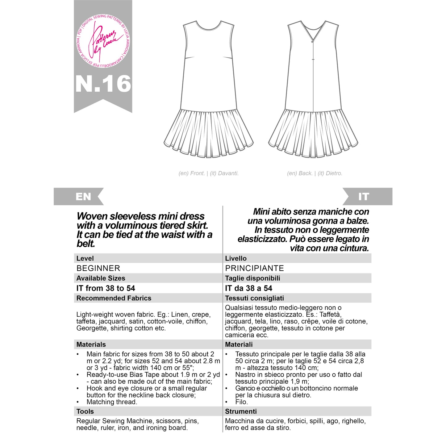 Sleeveless Summer Dress, Sewing Pattern N.16
