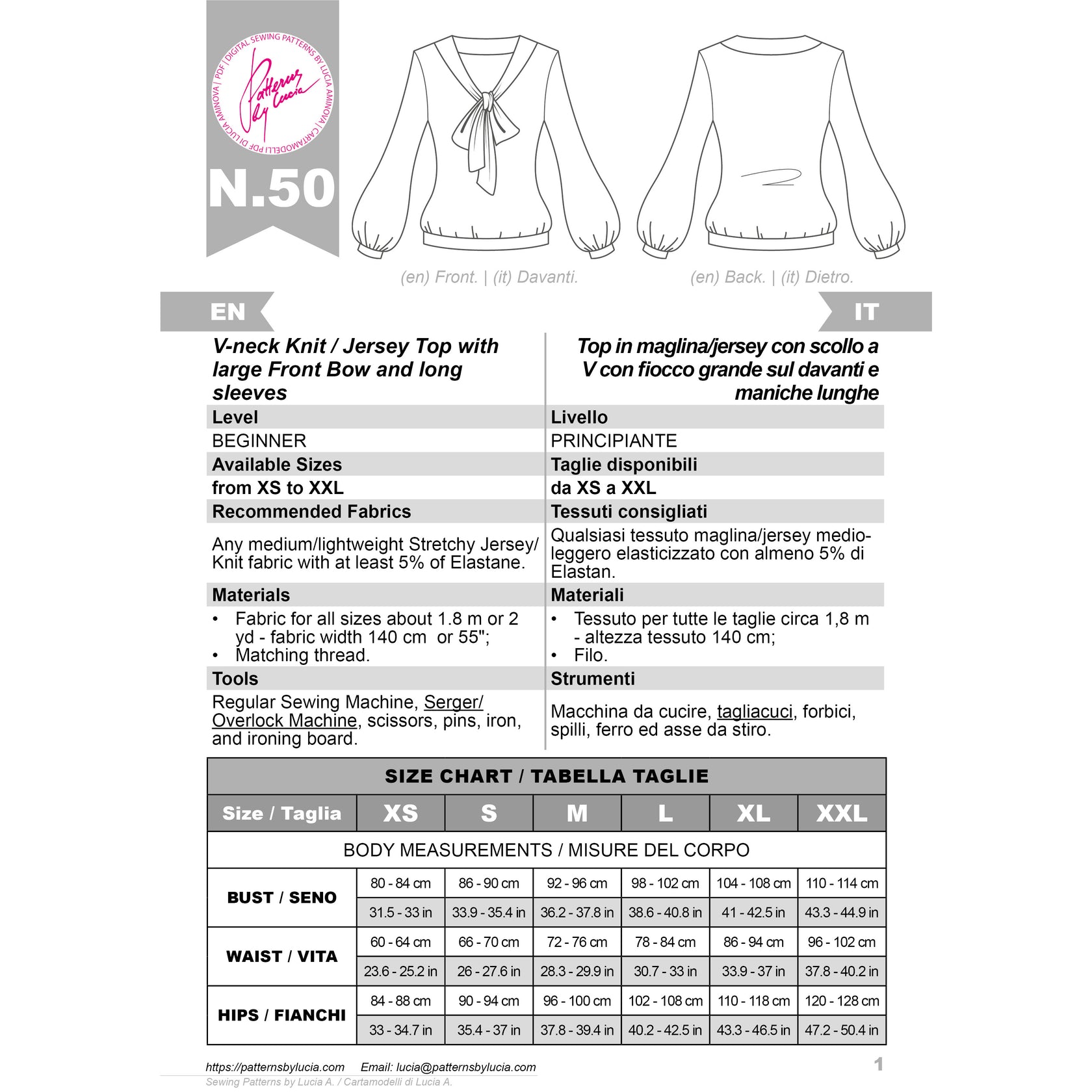 Bow Tie Top Sewing Pattern for Women Patterns by Lucia