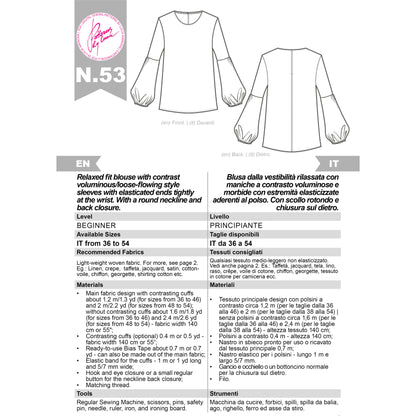 Blouse with loose-flowing sleeves Sewing Pattern N.53