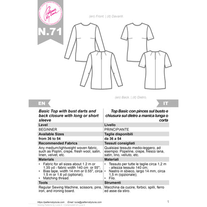 Basic woven Top Sewing Pattern N.71