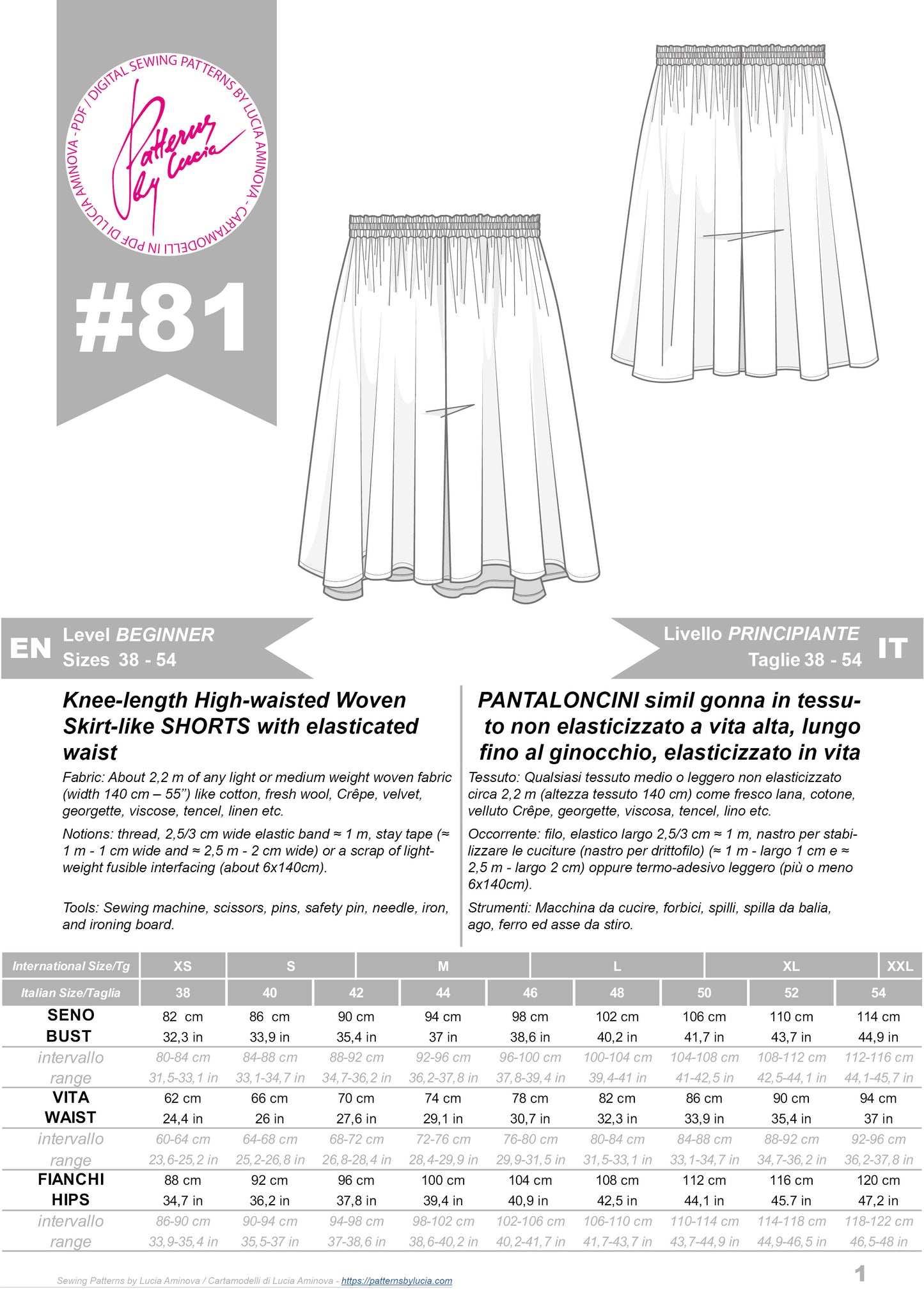 Culottes Sewing Pattern N.81