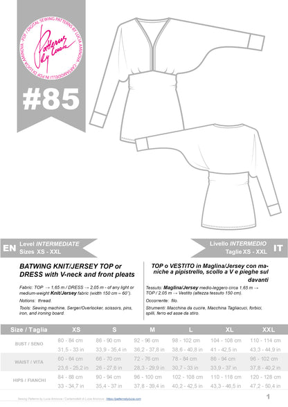 Top or Dress Sewing Pattern N.85