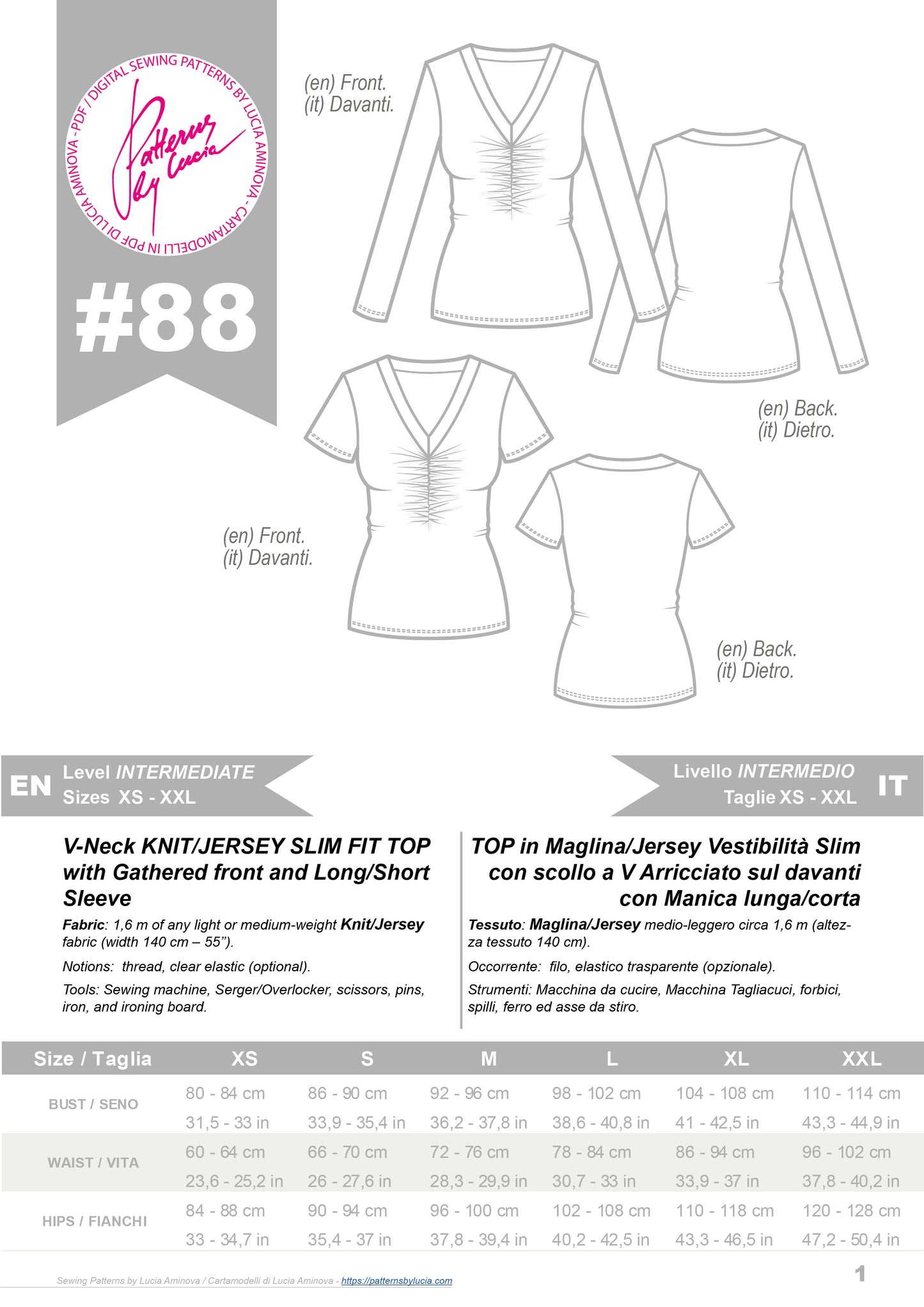 Rouched T-Shirt Sewing Pattern N.88