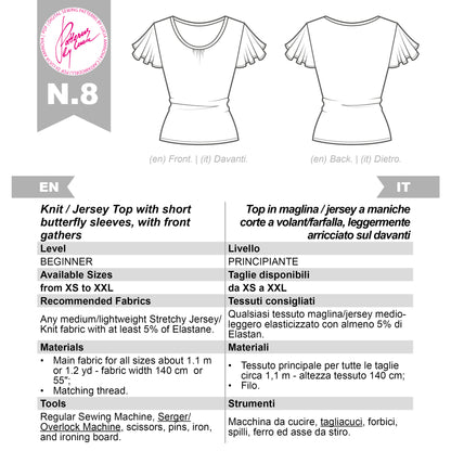 Sewing Pattern for Jersey Top with flounce sleeves, N.8