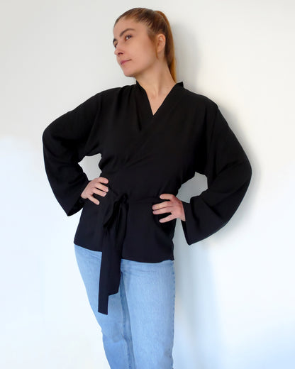 Relaxed Fit Wrap TOP with Ties fastening at waist, Sewing Pattern N.100