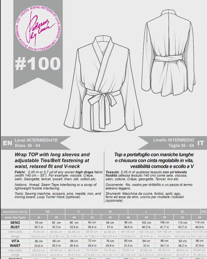 Top a portafoglio dalla vestibilità rilassata con cinta regolabile in vita, Cartamodello N.100
